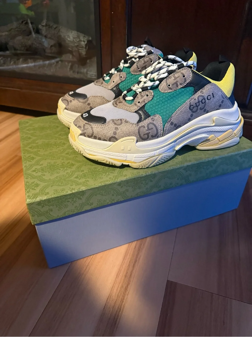 New In Original Box Balenciaga Gucci X Hacker Project Triple S Sneakers Size 43